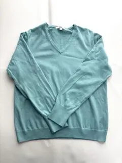 【Lサイズ】美品UNIQLO エメラルドグリーンVネックセーター