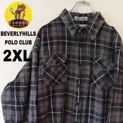 USA古着 BEVERLYHILLS POLOCLUB　ネルシャツ2XL　グレー