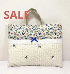 ヌビ　花柄刺繍　上部リバティプリントオスカー　キルティング　レッスンバッグ