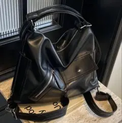 SHEIN レザー 2Way ショルダーバッグ ブラック 黒 大容量 リュックのサムネイル