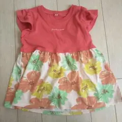 コーラルピンク 花柄 半袖ワンピース 130cm