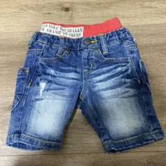 デニムショートパンツ 赤ゴムバンド
