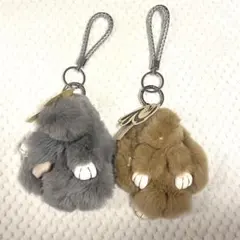 ファー動物型キーホルダー 2色セット　うさぎ