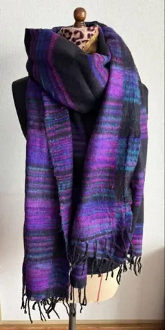 超⭐︎大判　ショール マフラー　ボーダー　紫　パープル　エスニック　アジアン