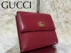 ✨美品✨GUCCI 二つ折り財布 ダブルG 金ロゴ レッド シボレザー