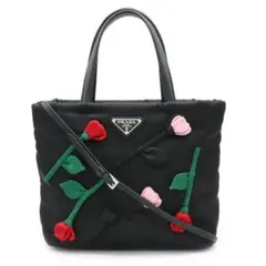 PRADA ピンク レザー ハンドバッグ ショルダーバッグバラ フラワー 革 