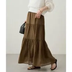 Loungedress ラウンジドレス 楊柳ティアードスカート カーキ ロングのサムネイル