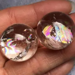 【限定価格！虹入り！2個セット】天然石　アイリスクォーツ　水晶　丸玉24