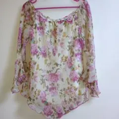 花柄シフォン長袖ブラウス