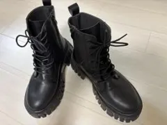 サイドジップ 編み上げ厚底ブーツ 36(23cm)ブラック