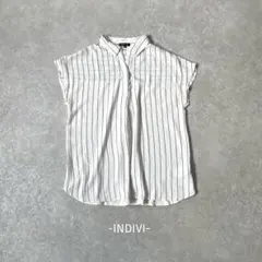 INDIVI/スキッパーブラウス/38/白/ストライプ/綺麗め/オフィス