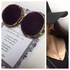 532 1点限定☺︎ベルベット風素材のパープルとゴールドのアンティークピアス☺︎