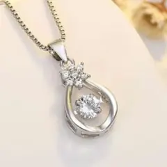 フラワー ティアドロップ 雫 ダンシングストーン ジルコニア シルバーネックレス