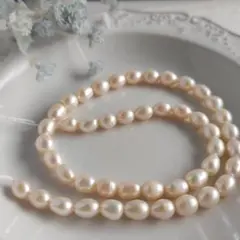 P565-17ミルキーホワイト淡水パールビーズ オーバル/ドロップ型約6-7mm