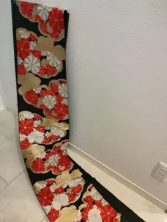 【ヴィンテージ】着物帯 花柄 金糸刺繍