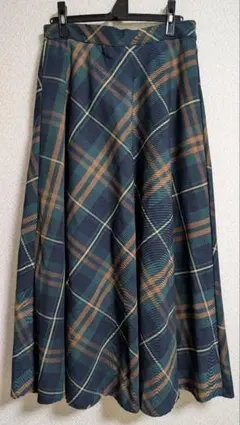 フレアロングスカート ダークグリーン チェック 大きいサイズ