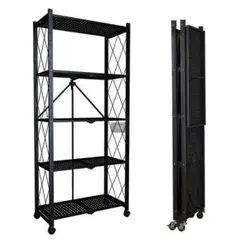 5 段ヘビーデューティスチール折りたたみ収納ラック キャスター & ストッパー付