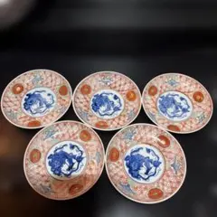 有田焼 林斎 古伊万里 色絵金彩 染錦花間取 中皿5枚 和食器 和皿 銘々