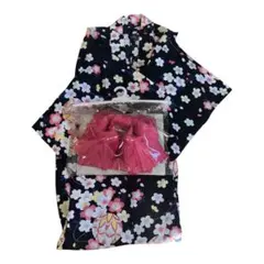 花柄浴衣と赤いリボンセット