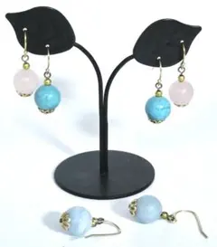 【フックピアス】3種類(ターコイズ・アクアマリン・ローズクォーツ) 約10mm玉