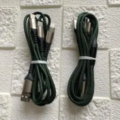 4in1 ナイロン編組充電コード ケーブル4本付き 2セッ　緑色