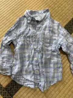 長袖チェックシャツ 青と白