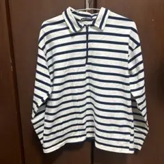 ZARA ストライプ 長袖ポロシャツ EUR M