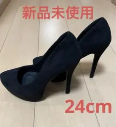 【新品未使用】13cmハイヒール ベルベットスエード 黒 サイズ7 24cm