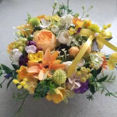 造花リース オレンジと黄色の花とスワッグセット