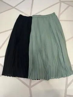 最終値下げ！GU プリーツスカート 黒 ミントグリーン 2枚セット