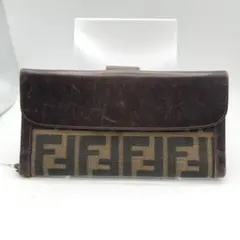 フェンディ　長財布　財布　ウォレット　ズッカ柄　ブラウン