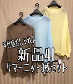 新品☆4Lすけ感サマーニット3枚セット♪重ね着にも♪おしゃれカラー☆x620