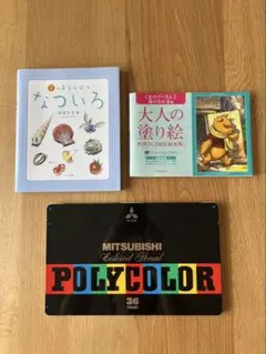 【中古品】三菱鉛筆 色鉛筆 ポリカラー No.7500 36色、本2冊セット