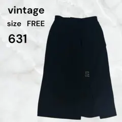 vintage ブラック スカート スリット入り FREEサイズ　黒シンプル無地のサムネイル