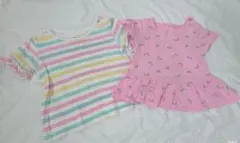 カラフル　レインボー　ストライプ　フリルTシャツ　2着まとめ売り