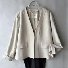 極美品✨レリアン　17号　17+ Ｖネック　ノーカラージャケット　薄ベージュのサムネイル