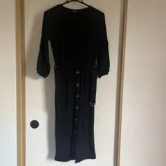 【INGNI】リブニットワンピース　ロング　フロントボタン　ウエストゴム　黒