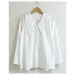 m819_IENA 美品✨レース刺繍カラーロングスリーブブラウス 綿