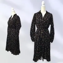 ZARA マキシワンピース　柄　ロングワンピ ロングシャツ　ウエスト調整　花柄