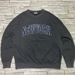 USA古着 スウェット ニューヨーク ビッグロゴ グレー カレッジ風ロゴ