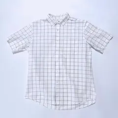 【UNIQLO】チェック柄 シアサッカーシャツ 半袖 コットン 仕事 BD 白のサムネイル
