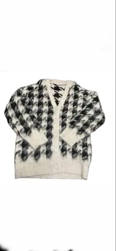 ミラオーウェン　ホワイトブラック千鳥柄カーディガン