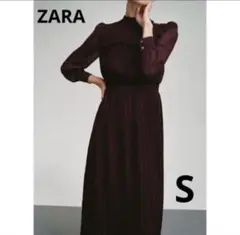 ZARA シフォンプリーツ ミディ ワンピース S