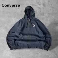 レアコンバース古着ジップアップパーカーボログランジチャコールグレーライトアウター