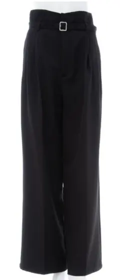 INGNI 共ベルト付ワイドパンツ オフィスカジュアル ハイウエスト ブラック