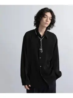 トロミリッチシャツLS HARE ハレ トップス シャツ　黒　ブラック