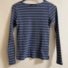 【イーストボーイ】リブボーダー長袖カットソー　ブルー×ホワイト　サイズ9