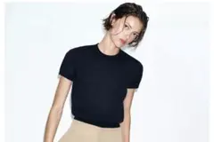 ZARA ウール混ニットトップス　ネイビーのサムネイル