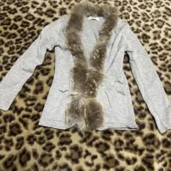 グレー ファー付きカーディガン 長袖