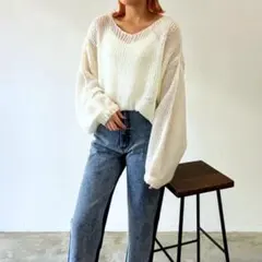 【新品】sourire 透かし編みニット　アイボリー　春　かぎ針ニット　ニット